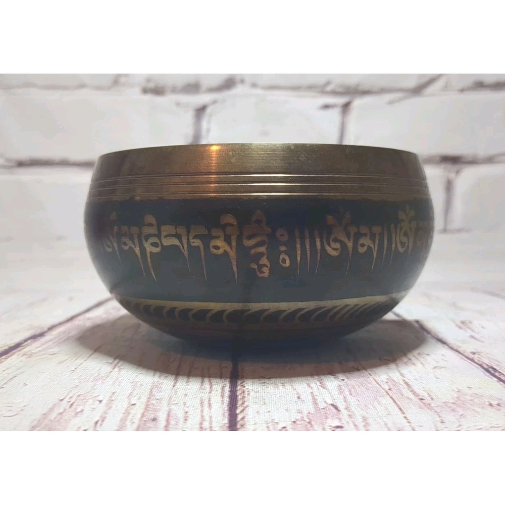 Vintage Bronze Or Brass & Black Tibetan Singing Bowl